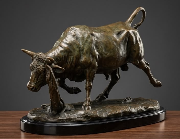THE LARGE CHARGING BULL BRONZE SCULPTURE